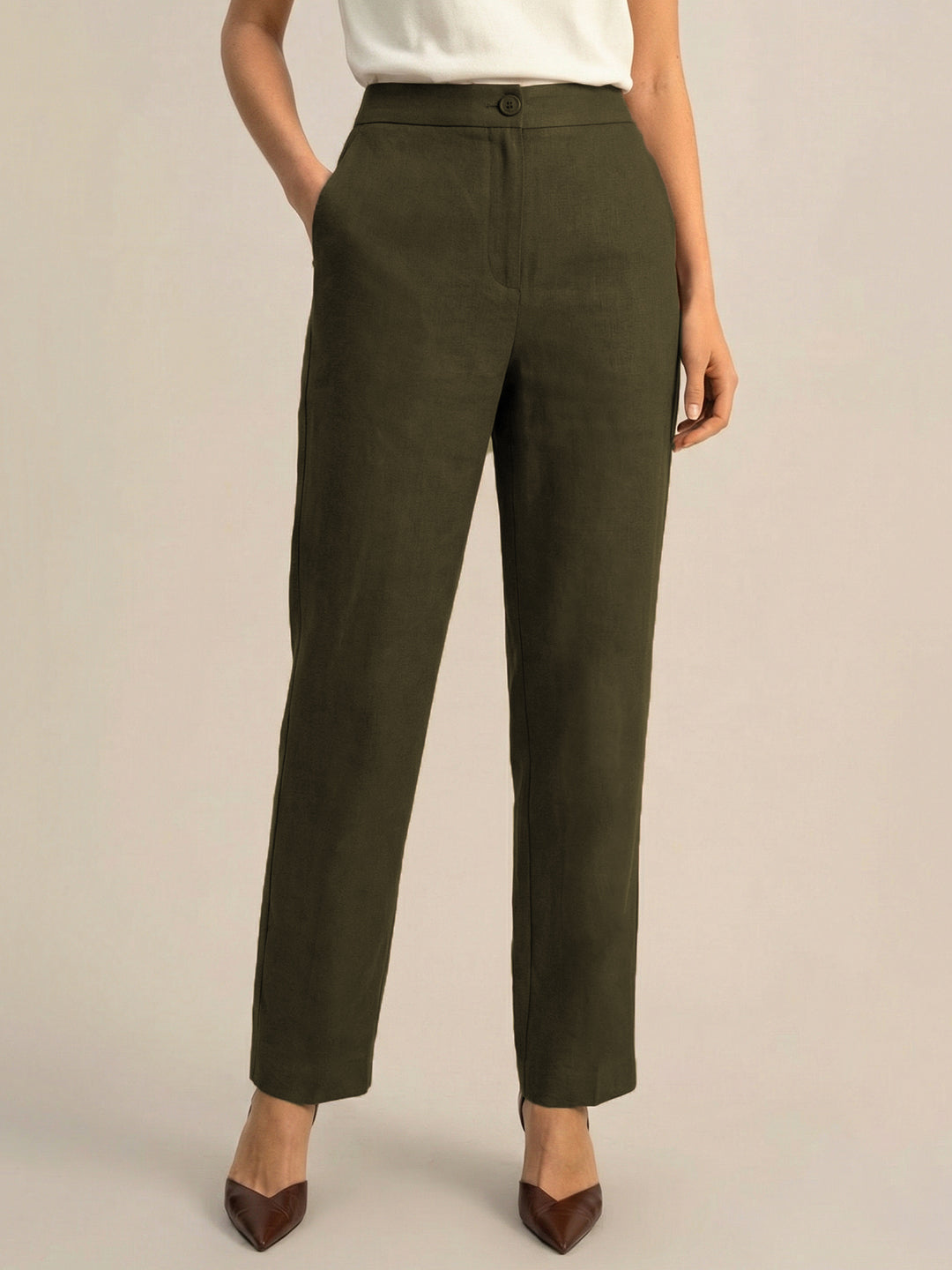 Olive Green Formal Airy Linen Pants