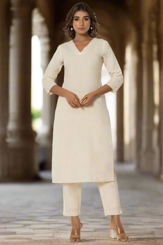 Off-White Airy Linen Long Kurta