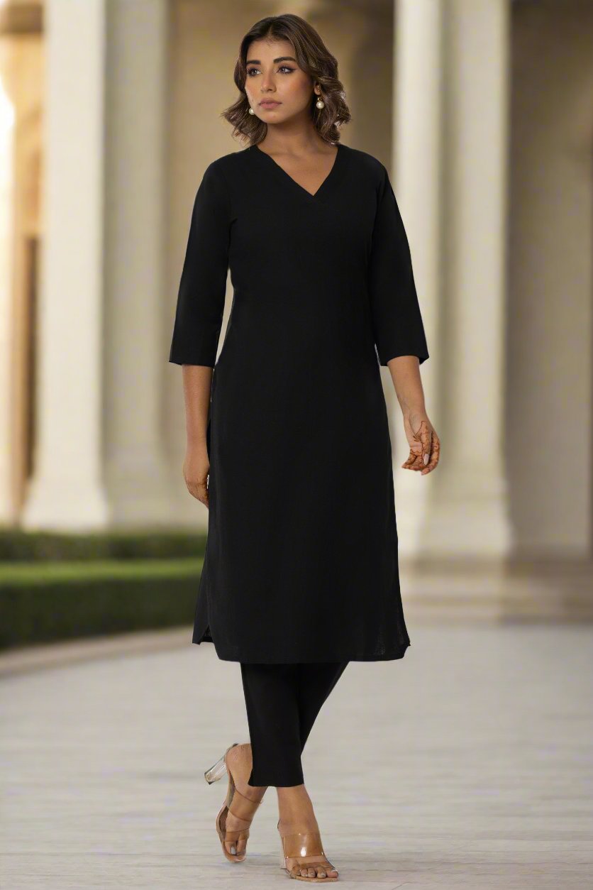 Black Airy Linen Long Kurta