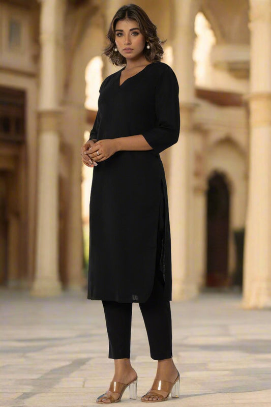 Black Airy Linen Long Kurta