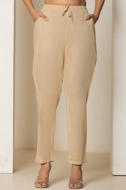 Beige Everyday Cotton Pants