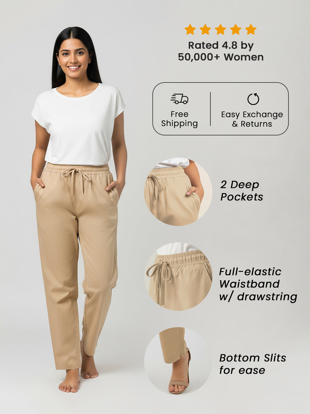 Beige Everyday Cotton Pants