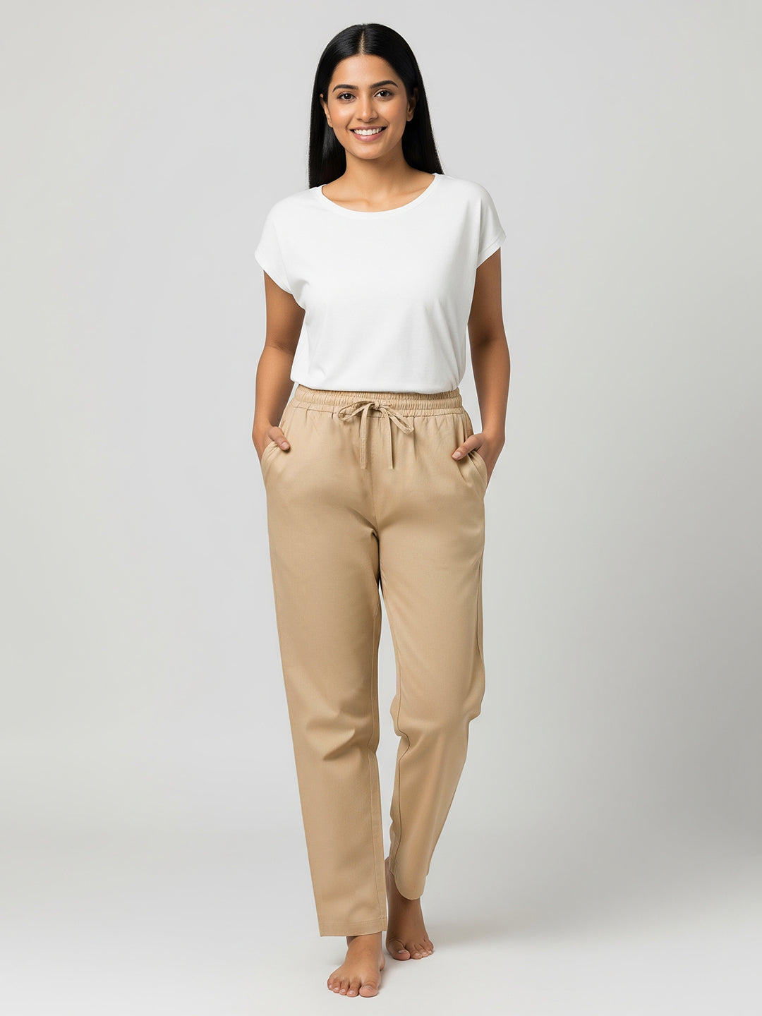 Beige Everyday Cotton Pants