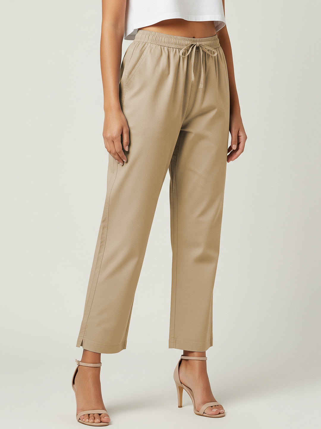Beige Everyday Cotton Pants
