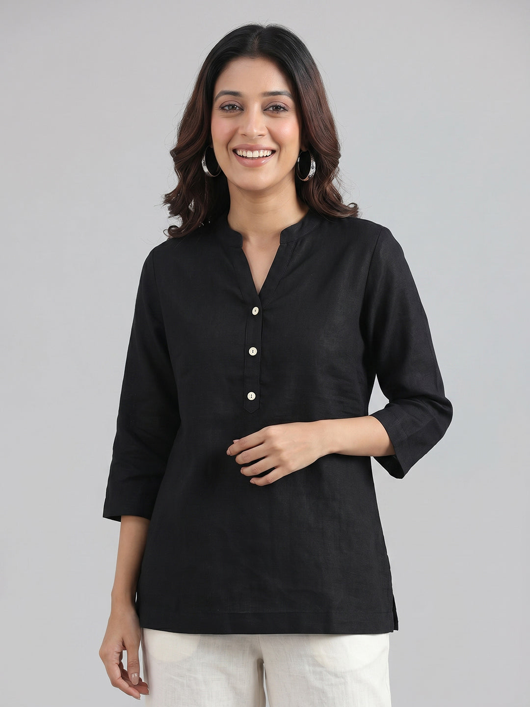 Black Airy Linen Top