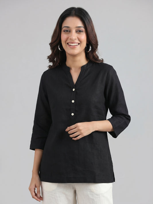 Black Airy Linen Top