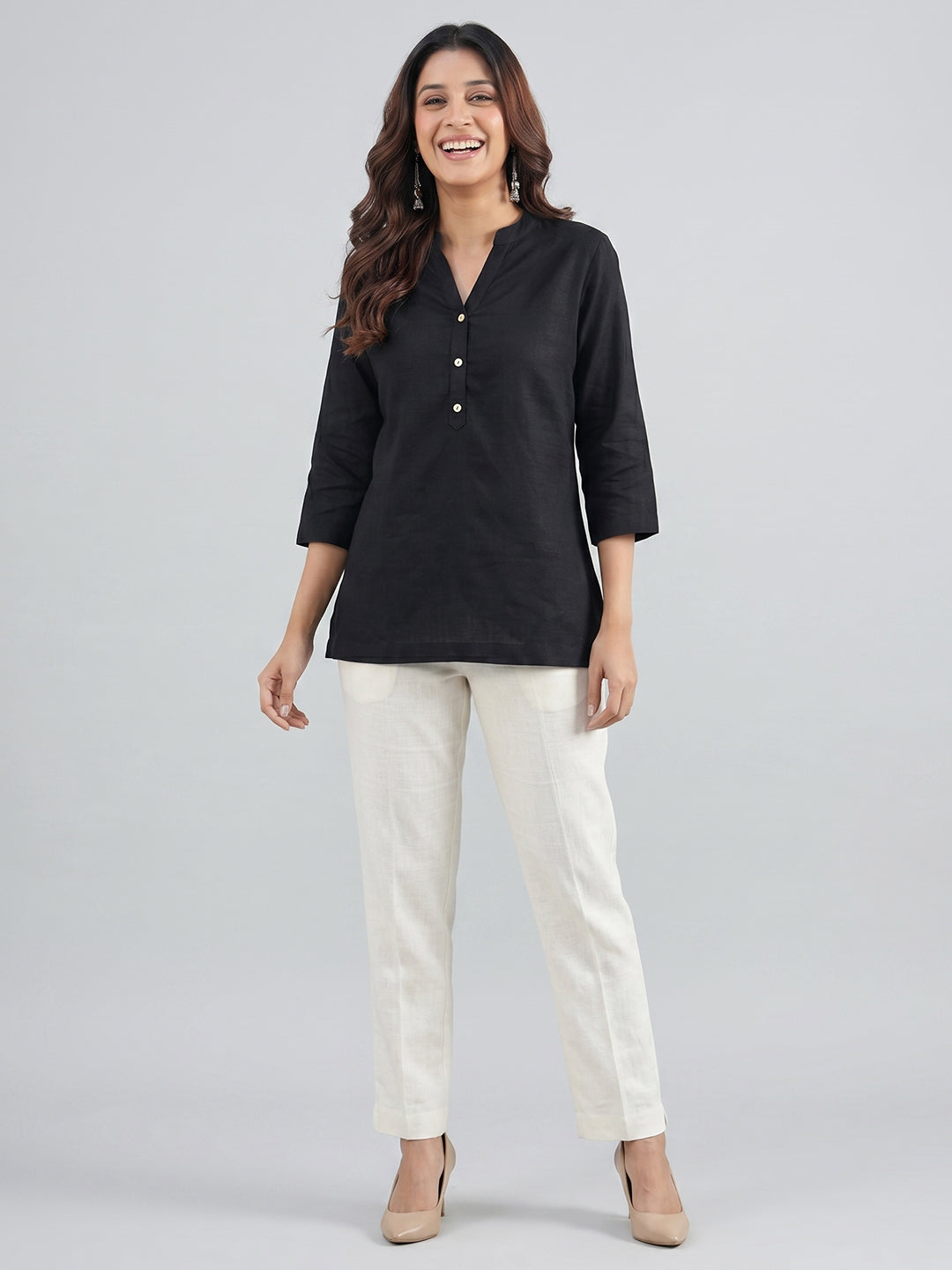 Black Airy Linen Top