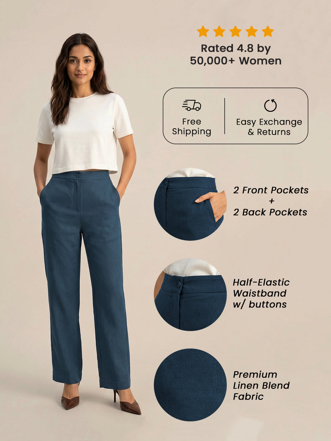 Dark Blue Formal Airy Linen Pants