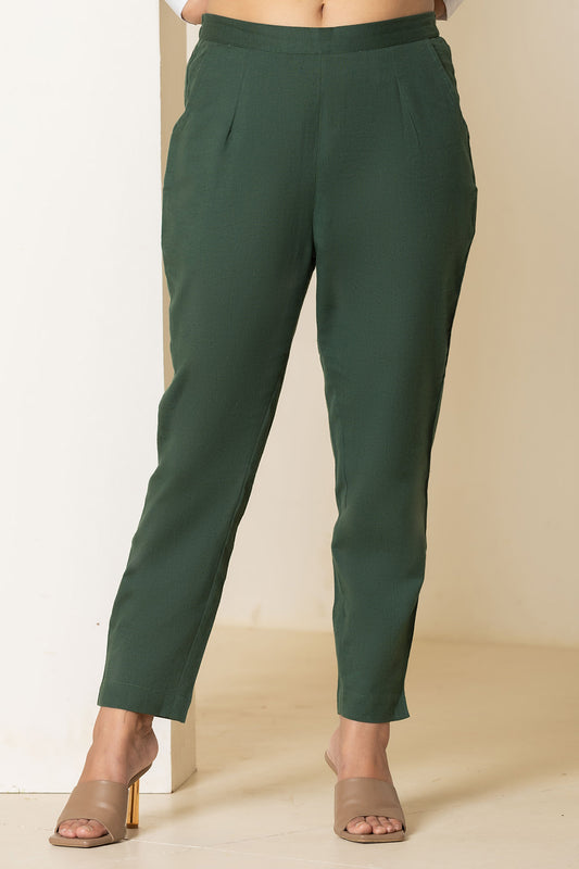 Bottle Green Airy Linen Pants