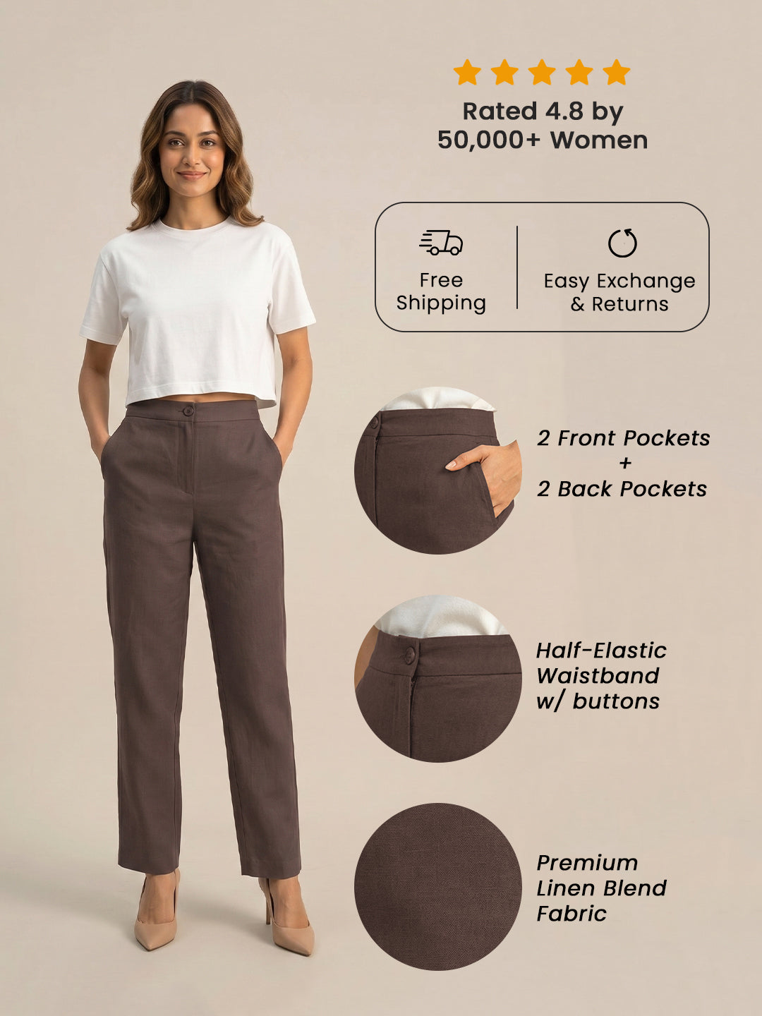 Dark Brown Formal Airy Linen Pants