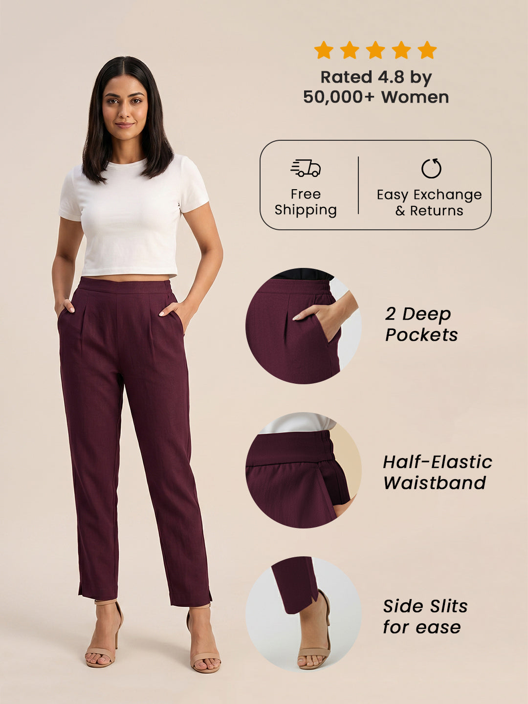 Burgundy Airy Linen Pants