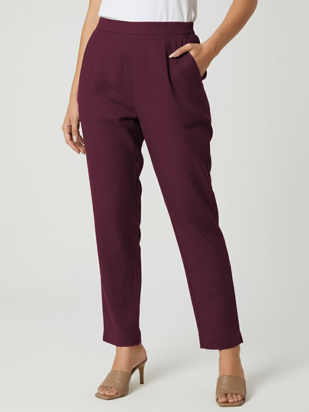 Burgundy Airy Linen Pants