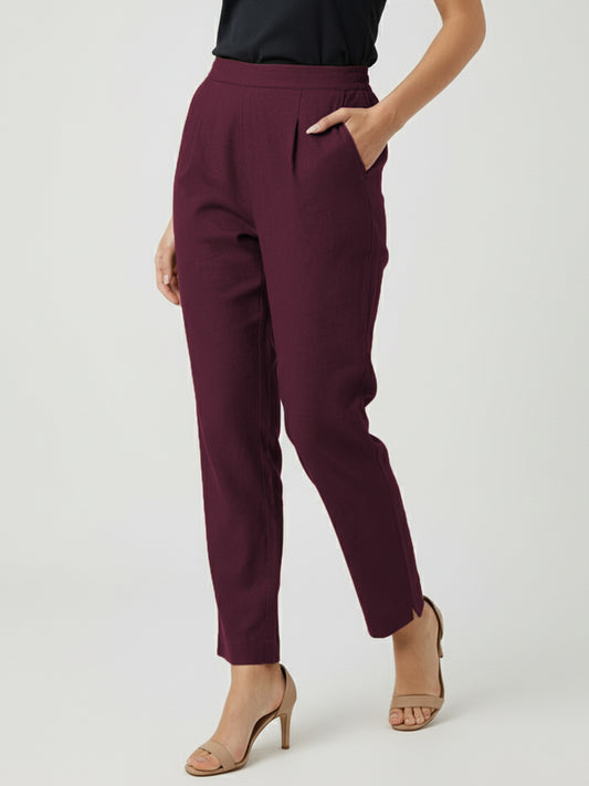 Burgundy Airy Linen Pants