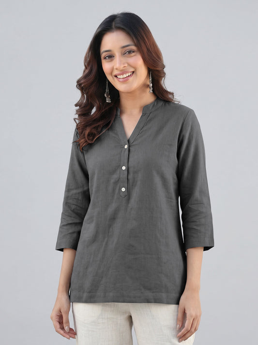 Charcoal Grey Airy Linen Top