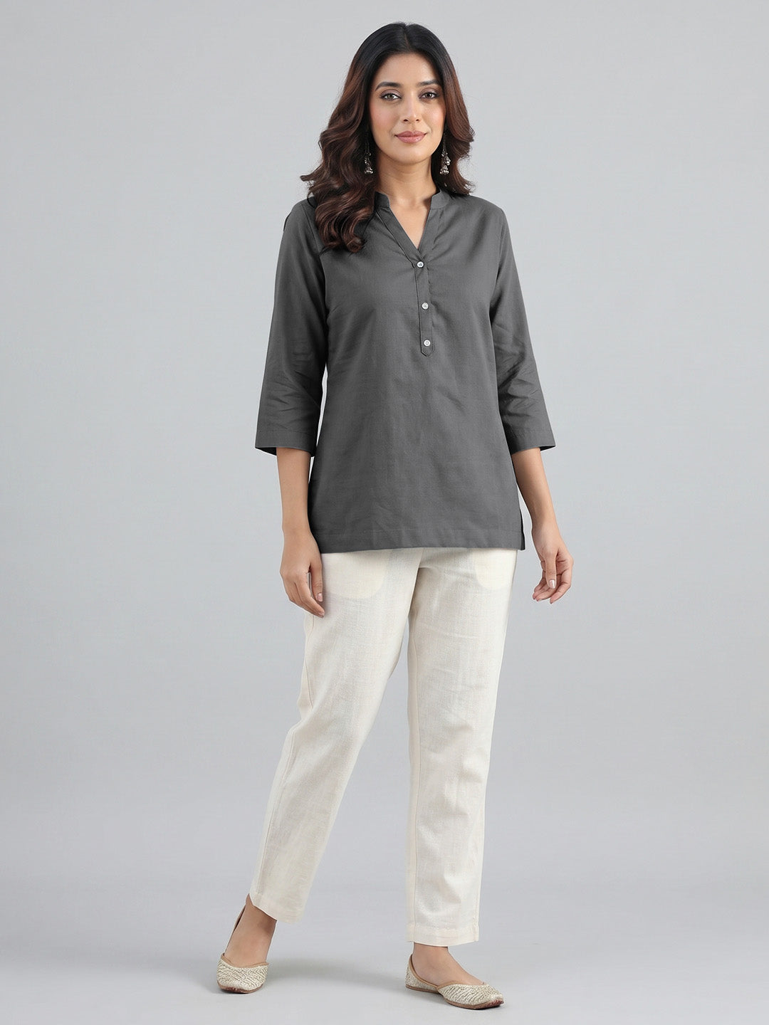 Charcoal Grey Airy Linen Top