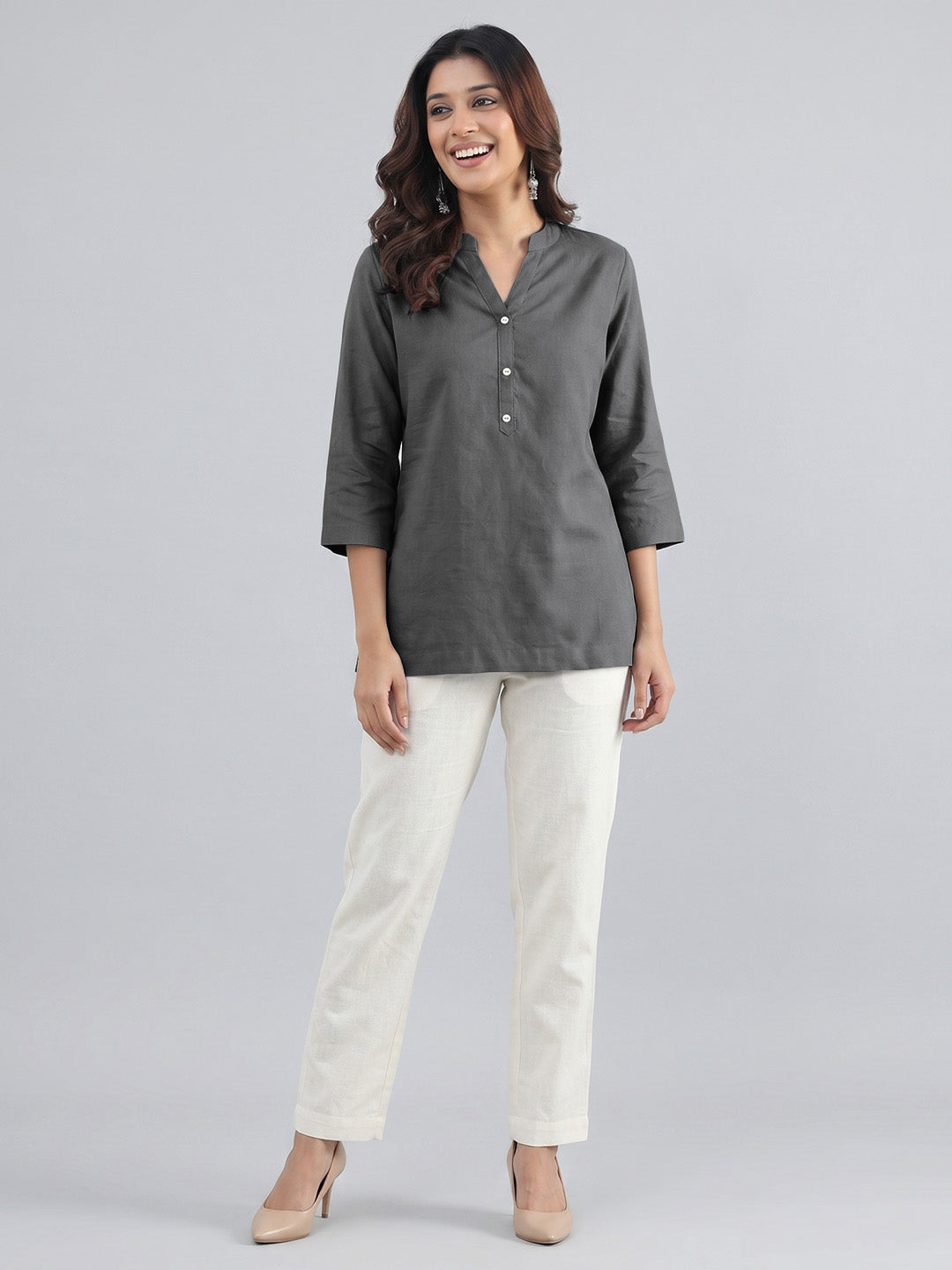 Charcoal Grey Airy Linen Top