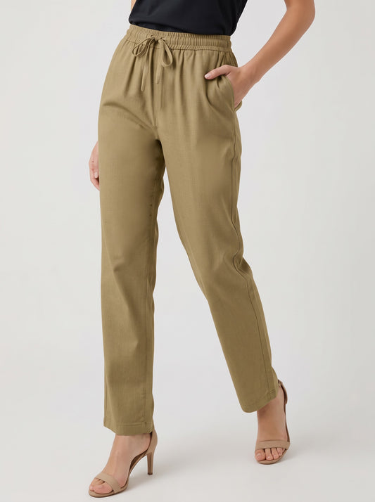 Olive Green Airy Linen Pants