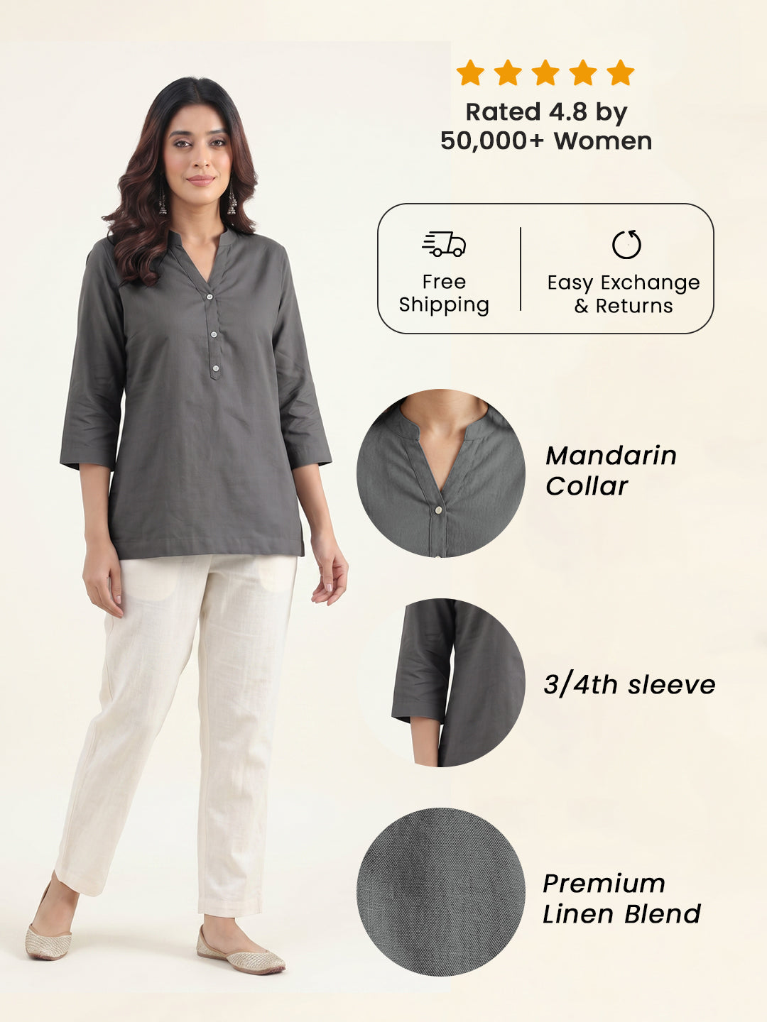 Charcoal Grey Airy Linen Top