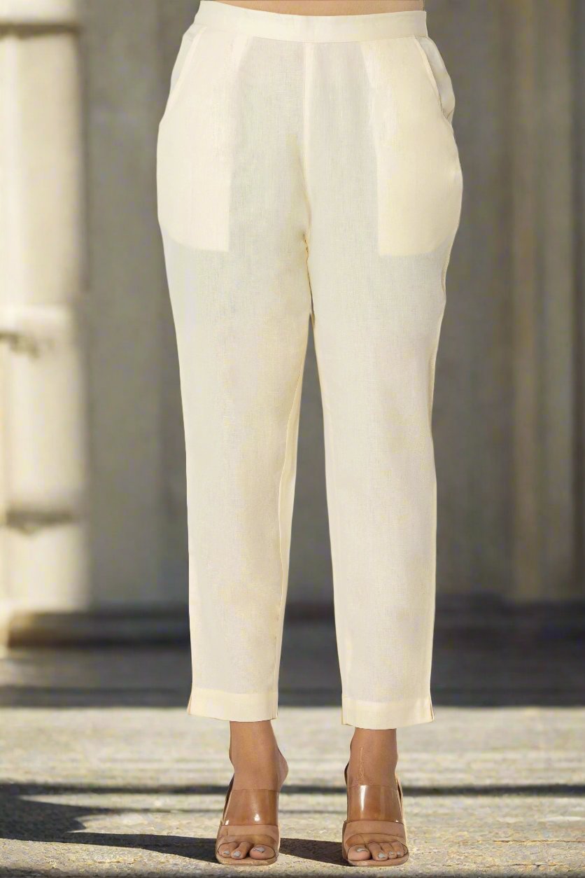 Cream Airy Linen Pants