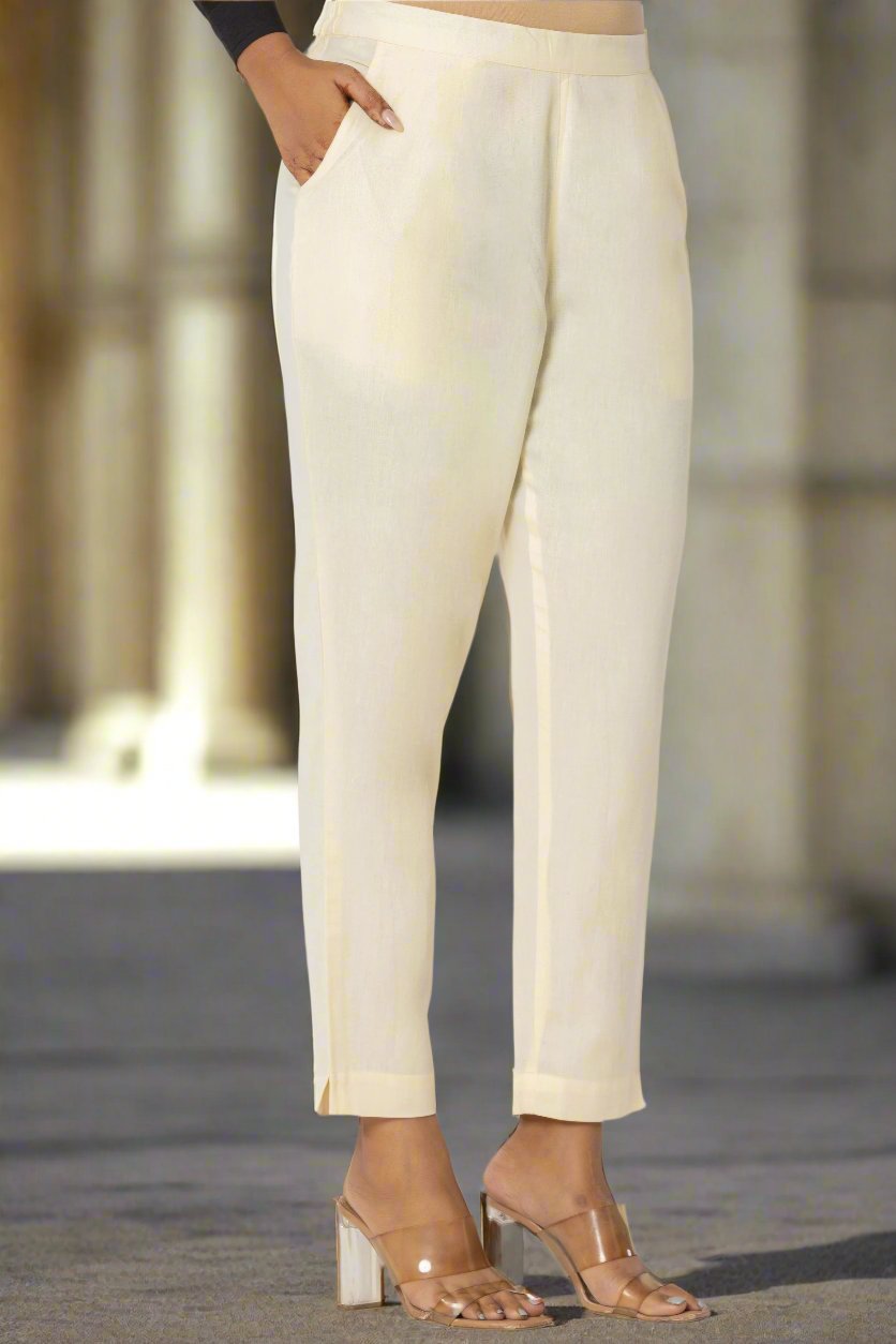 Cream Airy Linen Pants