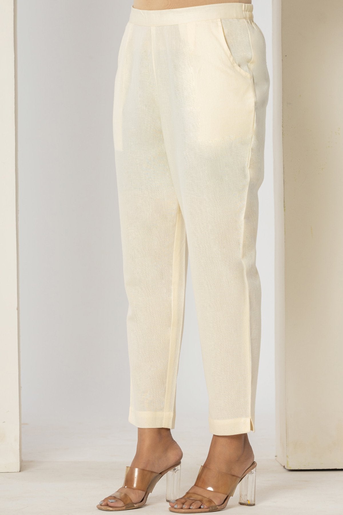 Cream Airy Linen Pants