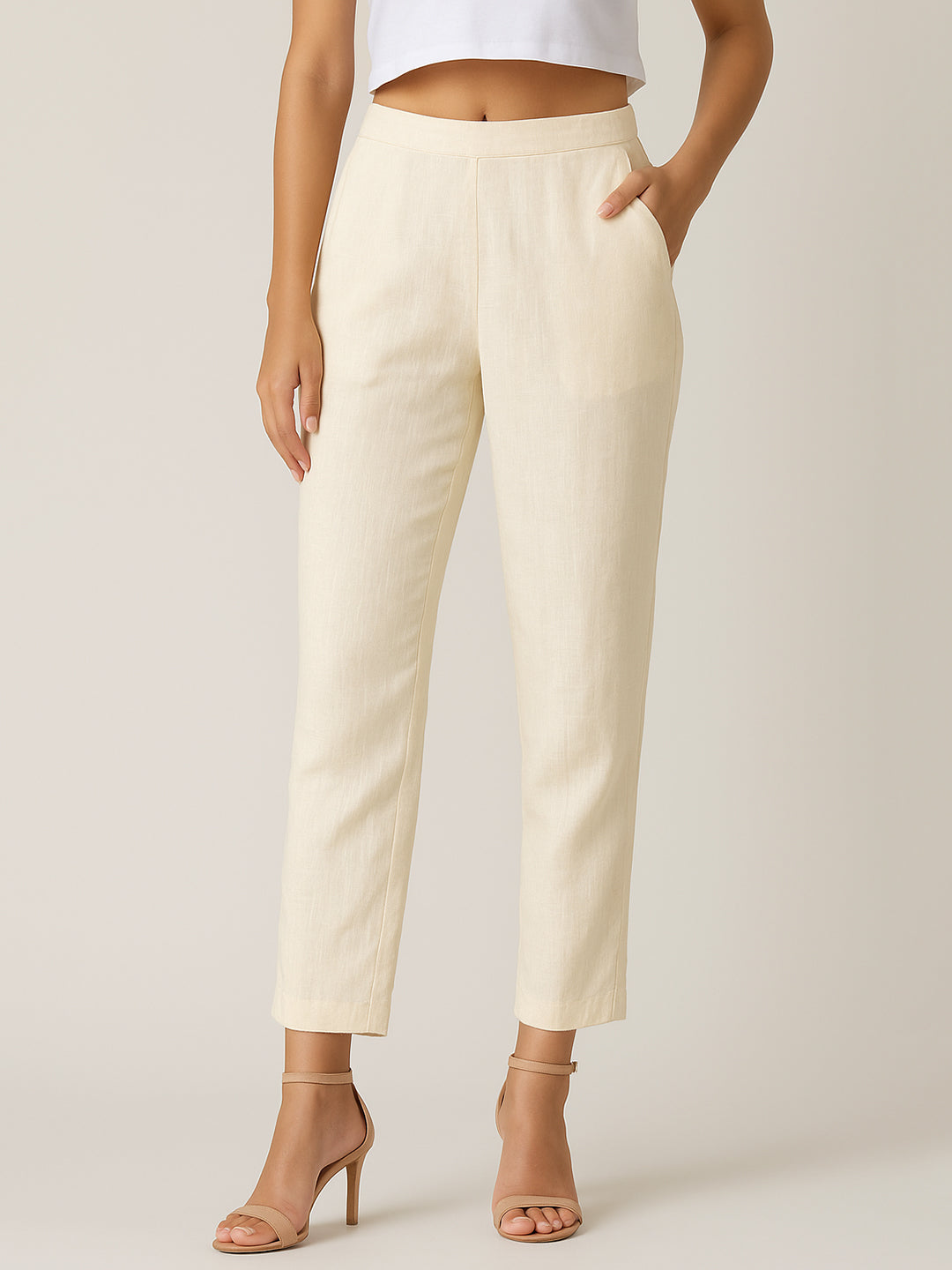 Cream Airy Linen Pants