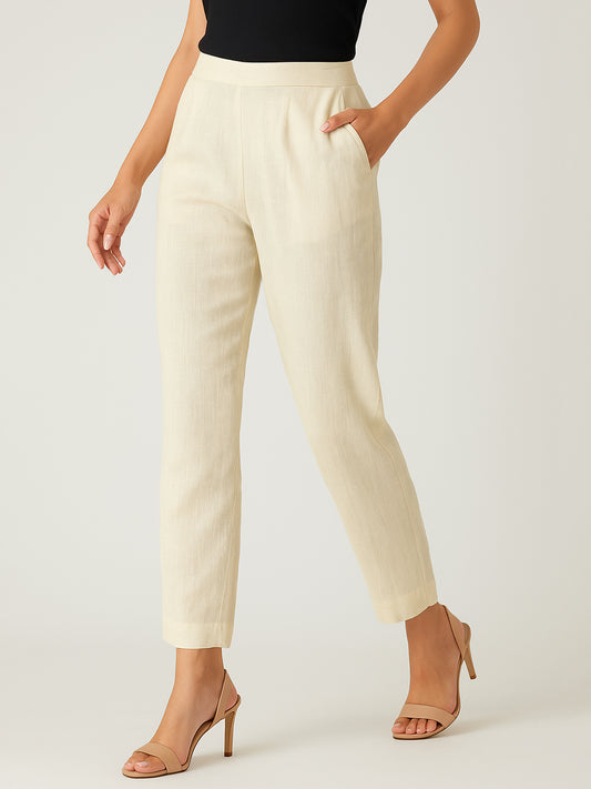 Cream Airy Linen Pants