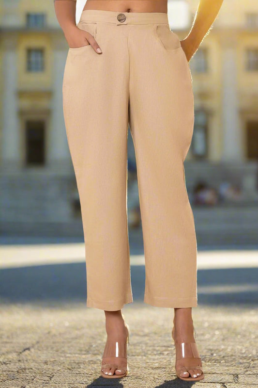 Beige Airy Linen Wide-leg Pants