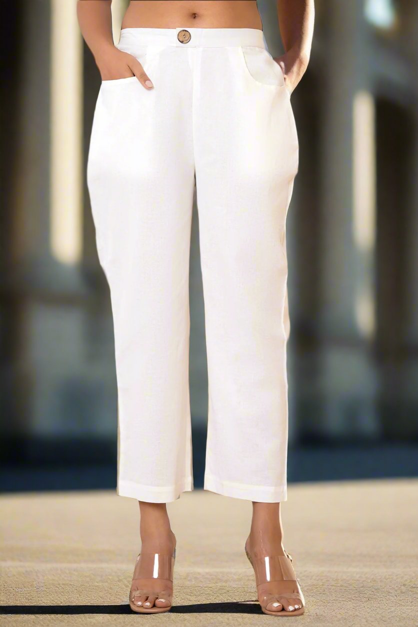 White Airy Linen Wide-leg Pants