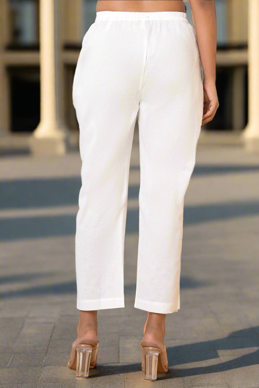 White Airy Linen Wide-leg Pants