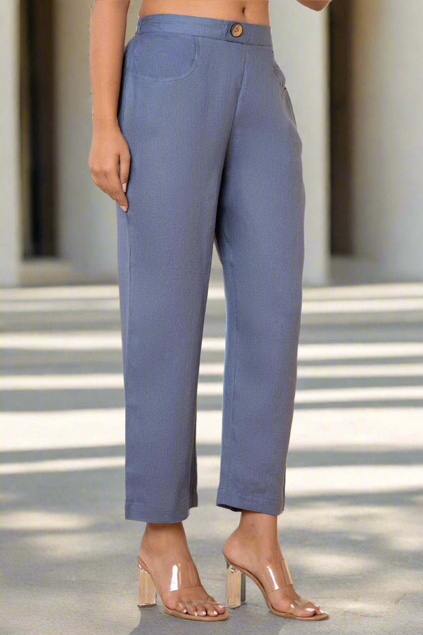 Grey Airy Linen Wide-leg Pants