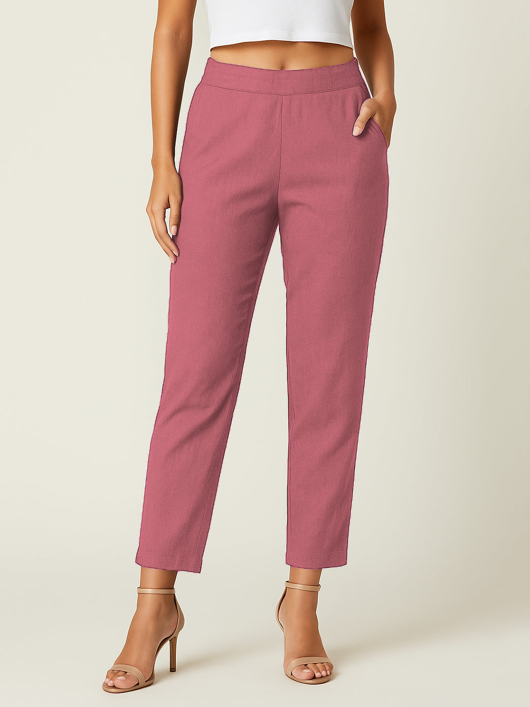 Dark Pink Airy Linen Pants