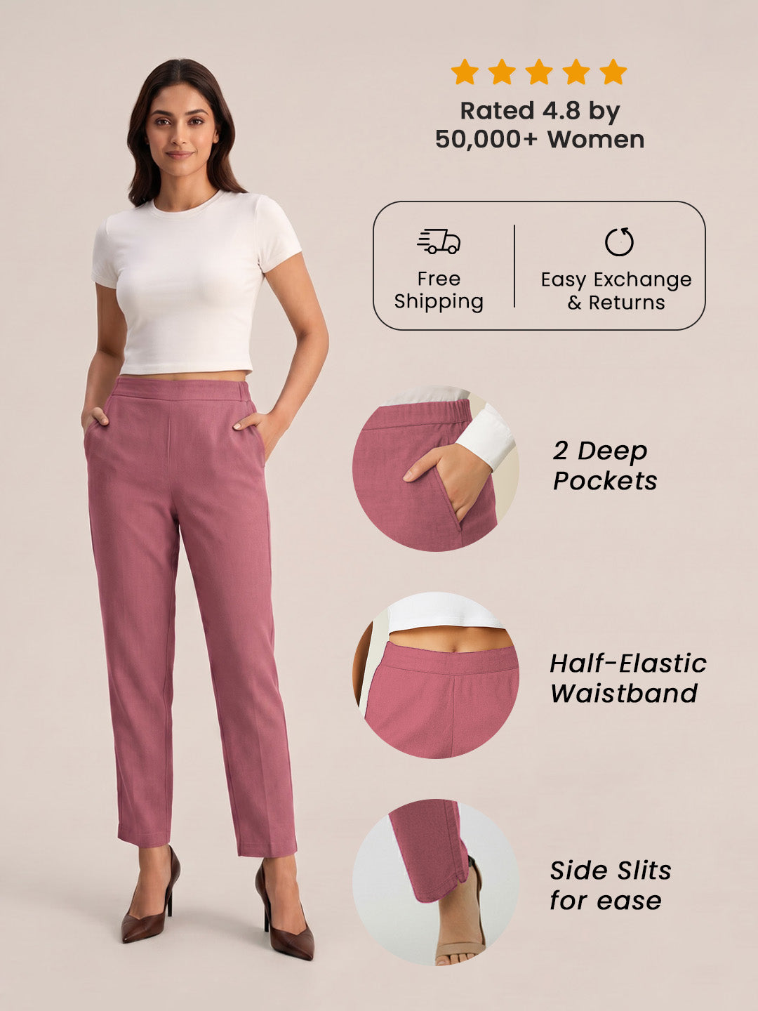 Dark Pink Airy Linen Pants