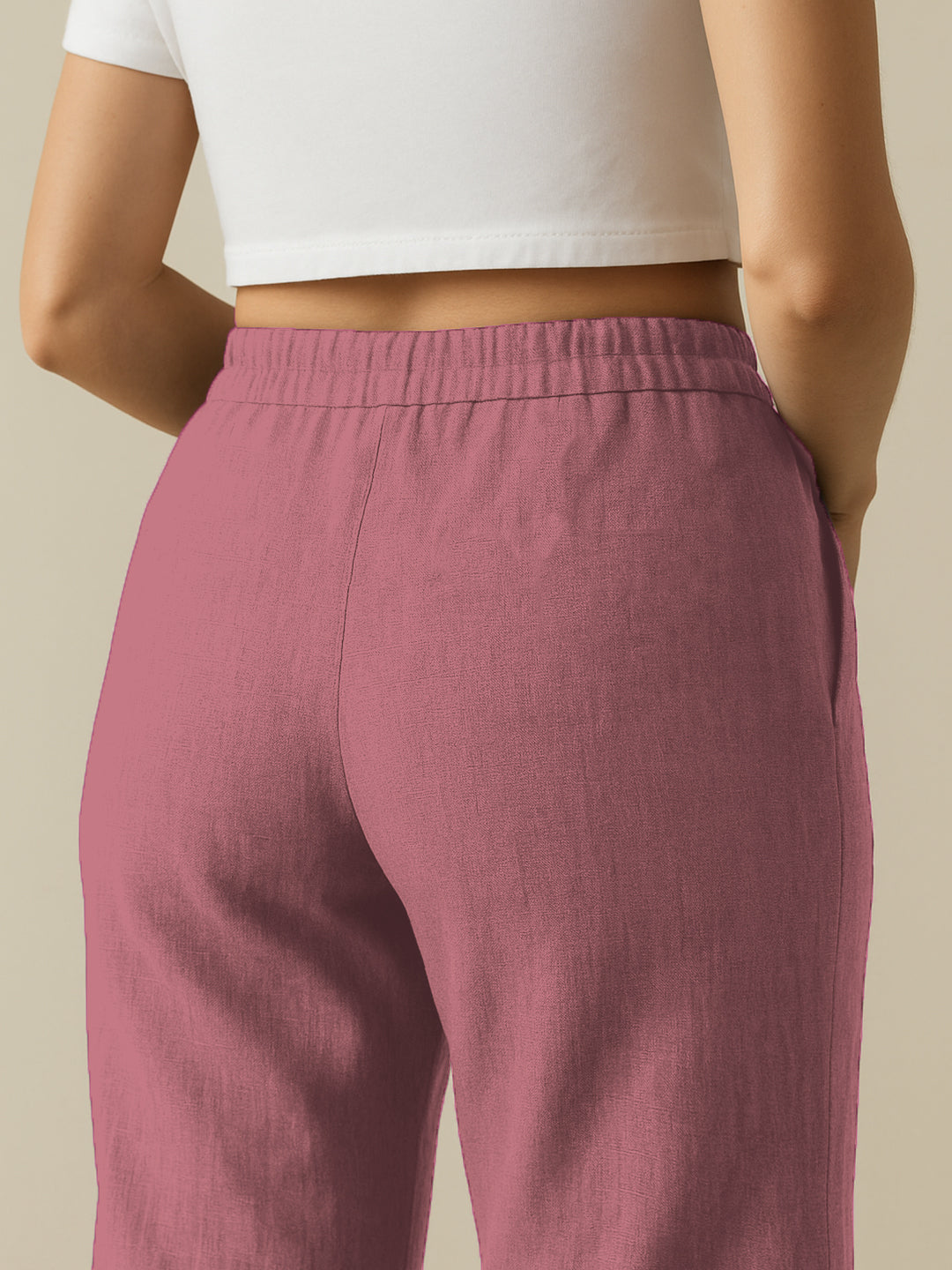 Dark Pink Airy Linen Pants