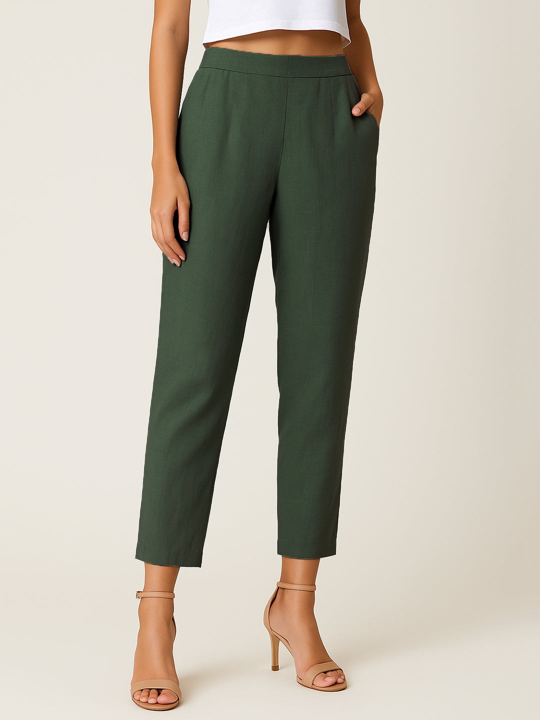Bottle Green Airy Linen Pants