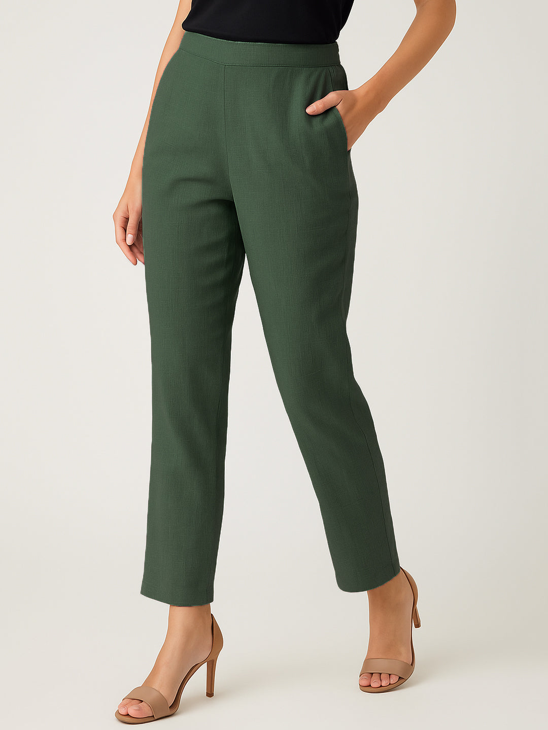 Bottle Green Airy Linen Pants