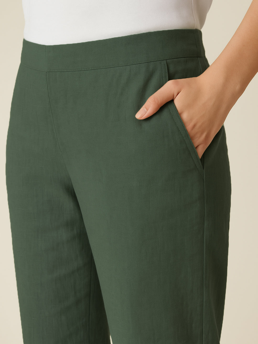 Bottle Green Airy Linen Pants