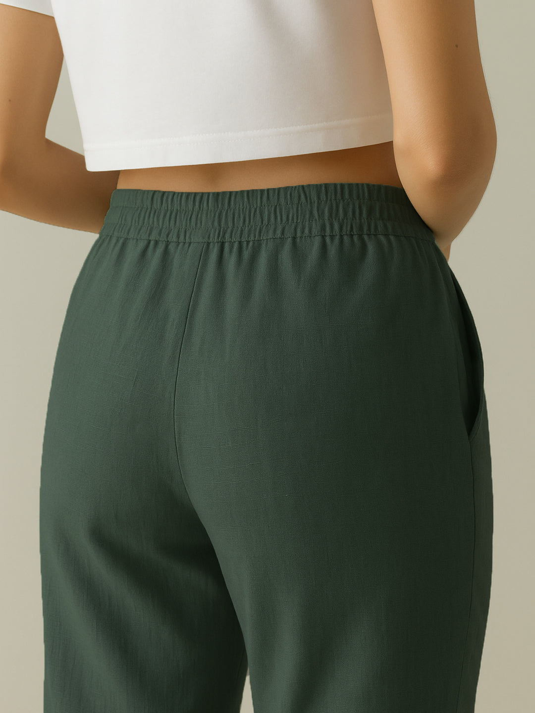 Bottle Green Airy Linen Pants