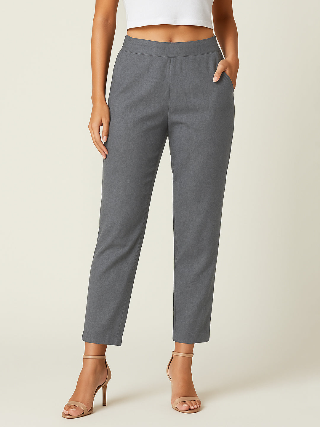 Dull Gray Airy Linen Pants