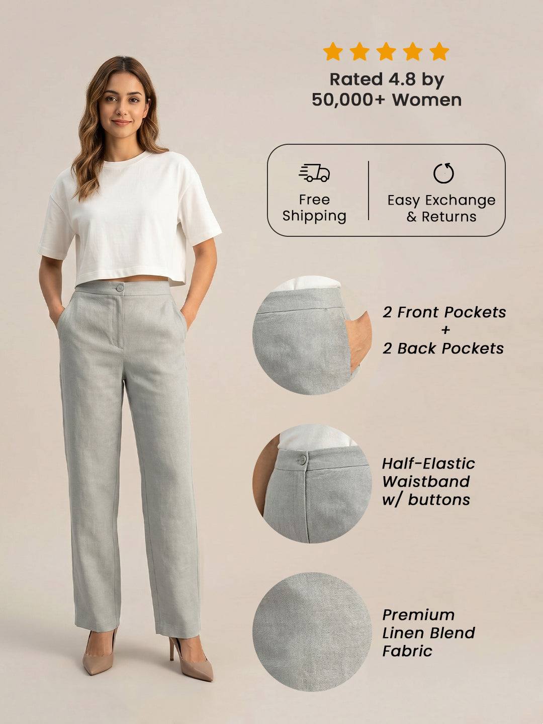 Grey Formal Airy Linen Pants