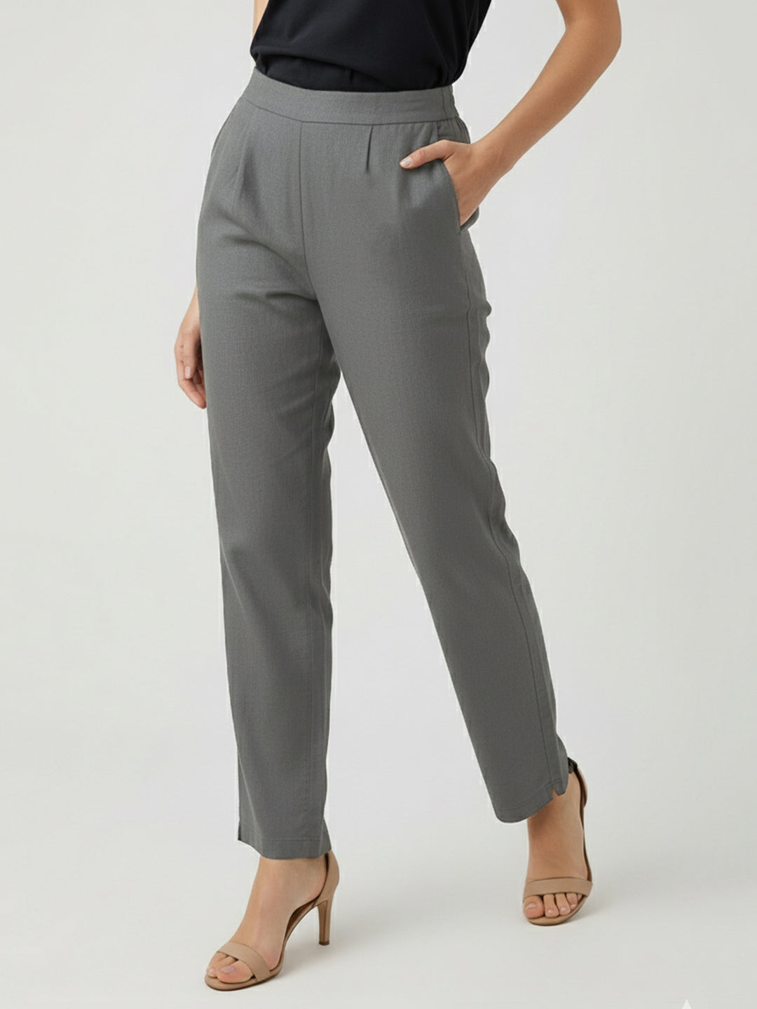 Dull Gray Airy Linen Pants