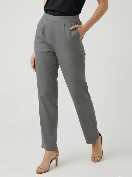 Dull Gray Airy Linen Pants