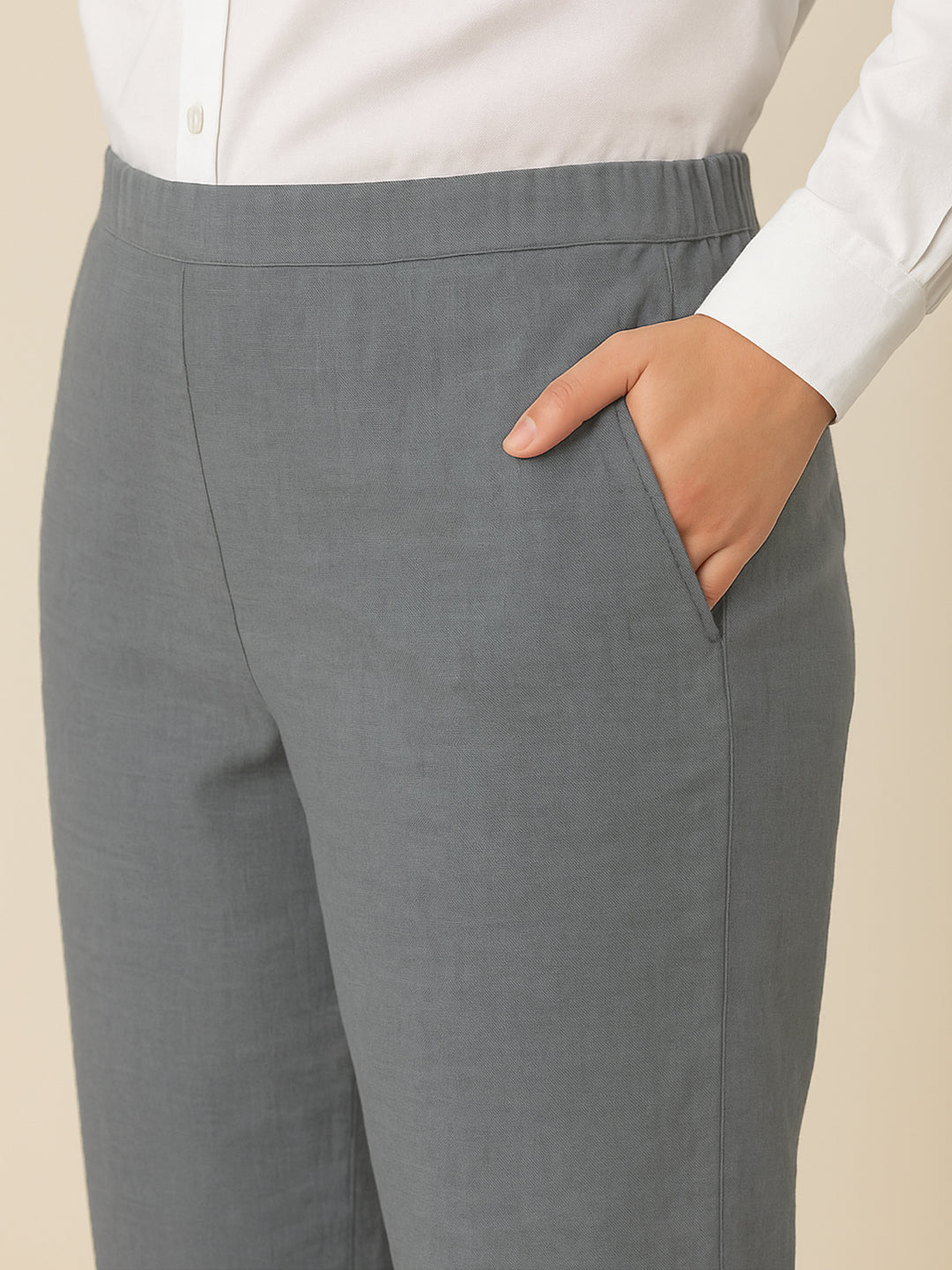 Dull Gray Airy Linen Pants