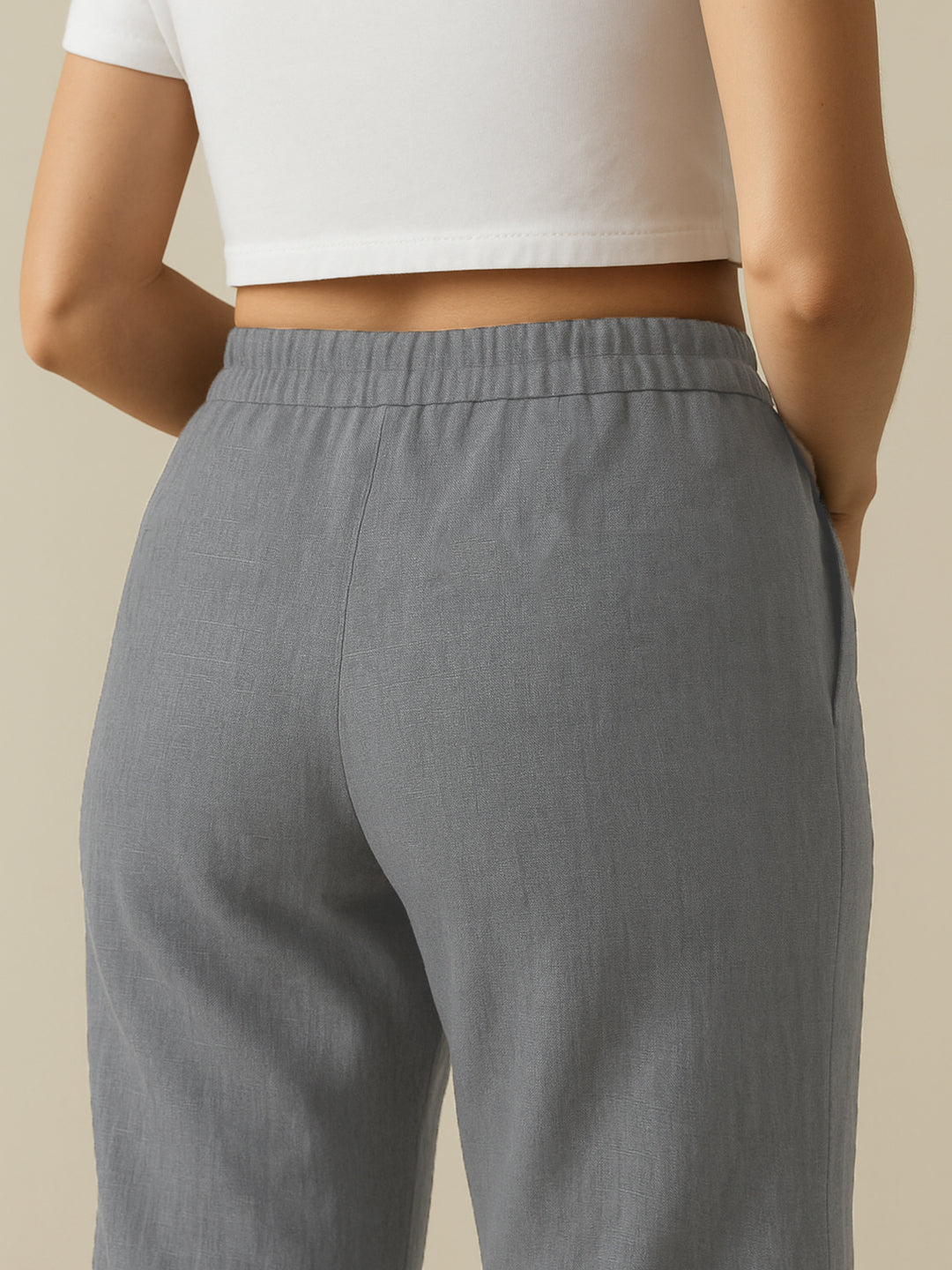 Dull Gray Airy Linen Pants