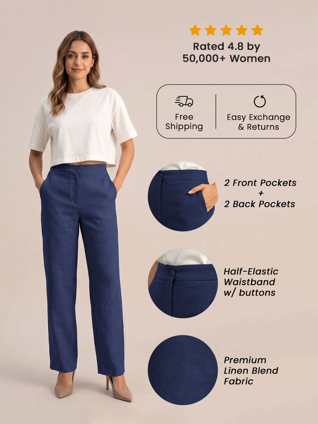 Ink Blue Formal Airy Linen Pants