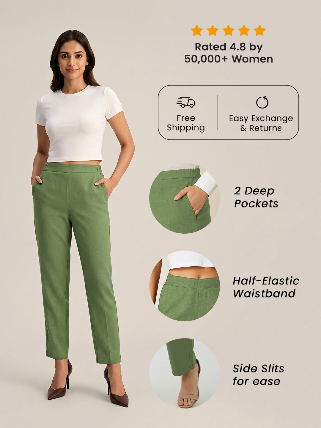 Leaf Green Airy Linen Pants