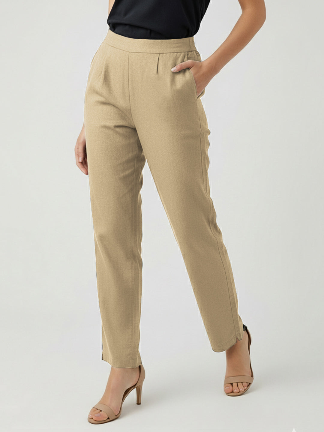 Beige Airy Linen Pants