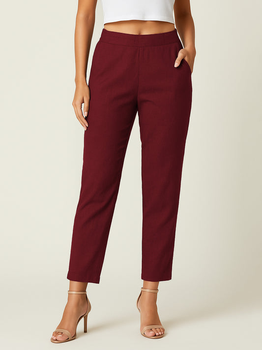 Maroon Airy Linen Pants