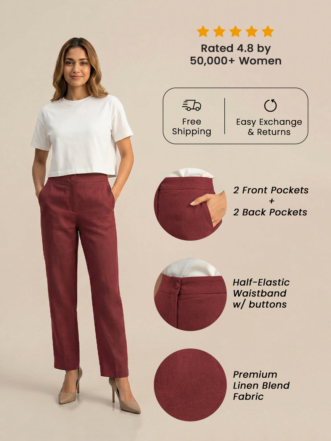 Maroon Formal Airy Linen Pants