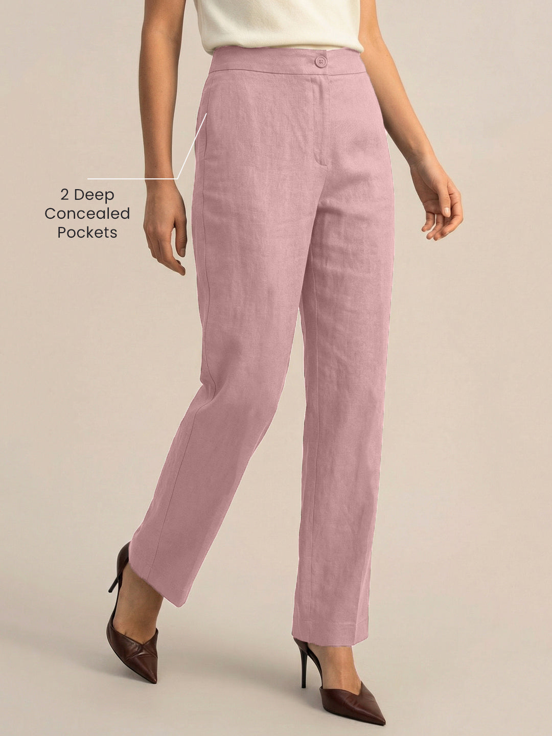 Rose Taupe Formal Airy Linen Pants